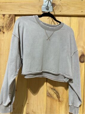 Cropped Long-Sleeve Crewneck Sweatshirt - Taupe